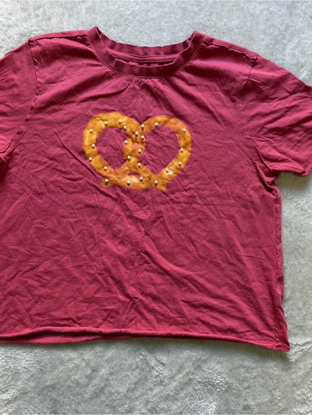 Maeve Raspberry Pink Short Sleeve Tee with Yellow Pretzel Motif